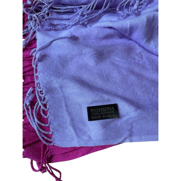 Lot Of 3 Cashmere Pashmina Light wt Scarf Wrap Shawl Fringe Pink Purple Coral - Picture 4 of 4